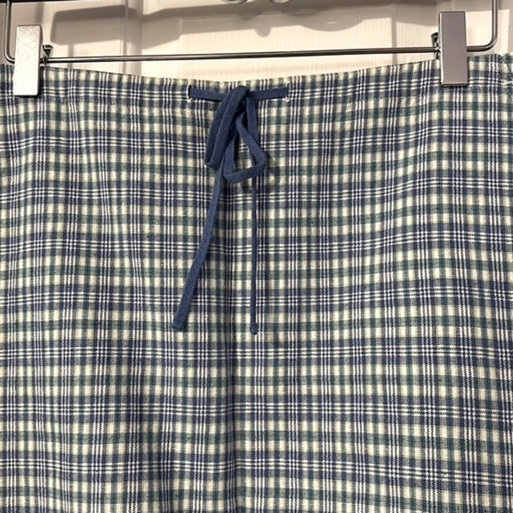 Women Boston Proper Blue Plaid Tie Top Cotton & Linen Skirt Size 8
